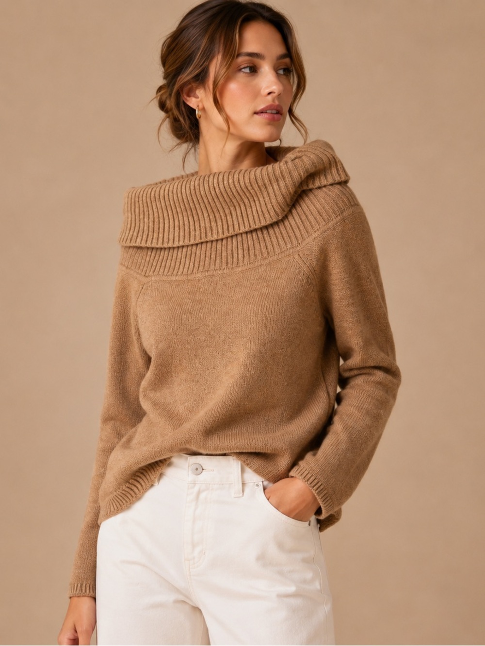 Old Navy Camel Foldover Cowl Neck Sweater Petite Large
